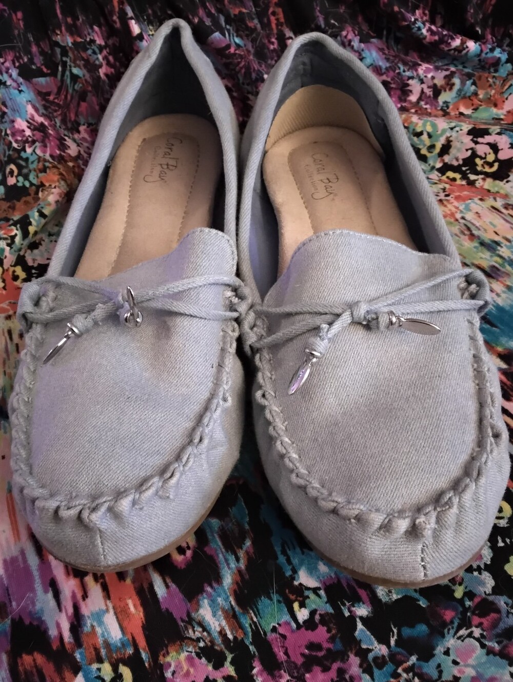 Coral Bay Women's size 9.5 9 1/2 Light Blue denim jean slip on Loafer Flats